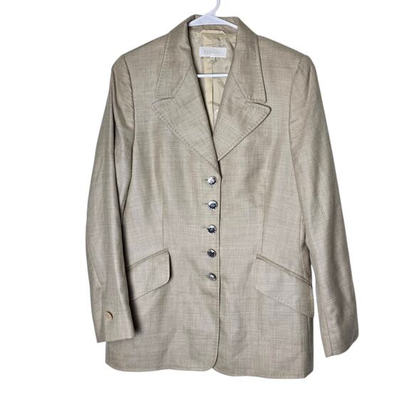Nwot Escada Blazer Womens 40 M Tan Button Jacket Cashmere Silk Blend Office - Picture 1 of 10